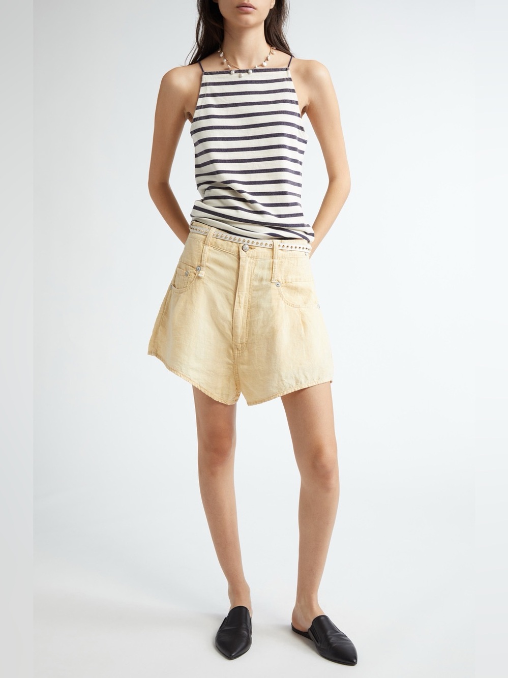 NEW R13 Double Loop Venti Short Light Yellow Japanese Linen Bermuda Shorts Sz 27